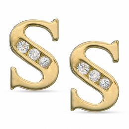 Cubic Zirconia Initial &quot;S&quot; Stud Earrings Set in 10K Gold