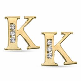 Cubic Zirconia Initial &quot;K&quot; Stud Earrings Set in 10K Gold