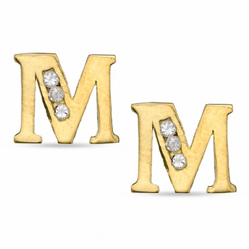 Main Image 1 of Cubic Zirconia Initial "M" Stud Earrings Set in 10K Gold