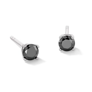 5mm Black Cubic Zirconia Solitaire Stud Earrings in Sterling Silver ...