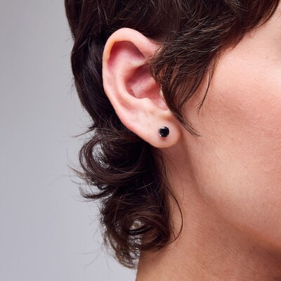 5mm Black Cubic Zirconia Solitaire Stud Earrings in Sterling Silver
