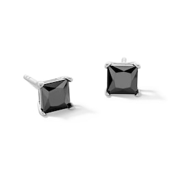 Solid Sterling Silver 4mm Princess-Cut Black CZ Solitaire Studs
