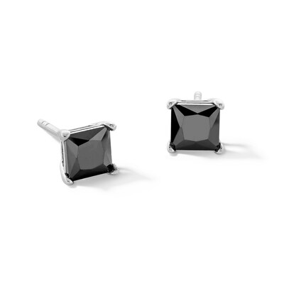 Solid Sterling Silver 4mm Princess-Cut CZ Solitaire Studs