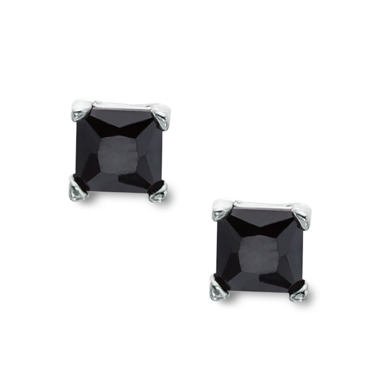 4mm Princess-Cut Black Cubic Zirconia Solitaire Stud Earrings in Sterling Silver