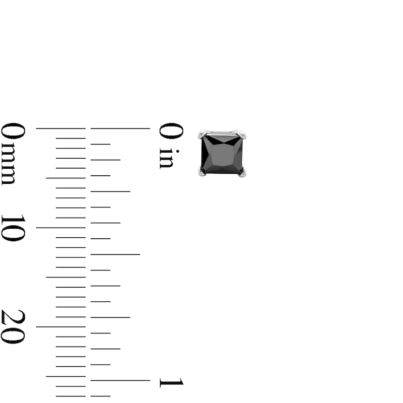 Main Image 3 of Solid Sterling Silver 4mm Princess-Cut Black CZ Solitaire Studs