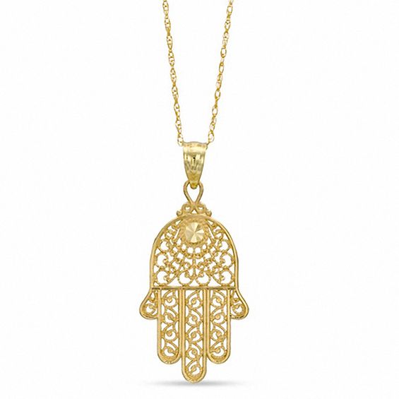 Hamsa Pendant in 10K Gold - 17"