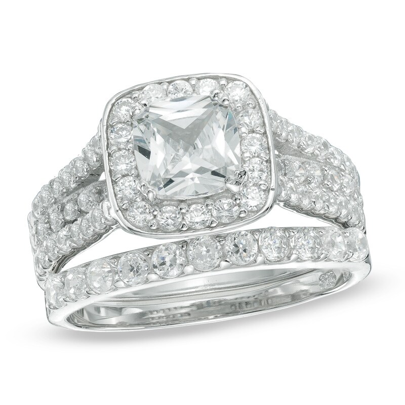6mm Cubic Zirconia Frame Bridal Set in Sterling Silver - Size 6