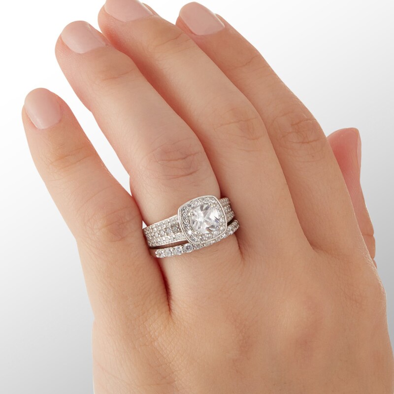 6mm Cubic Zirconia Frame Bridal Set in Sterling Silver - Size 6