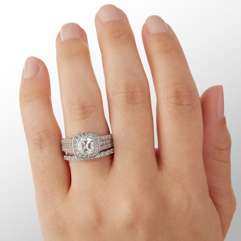 6mm Cubic Zirconia Frame Bridal Set in Sterling Silver - Size 8