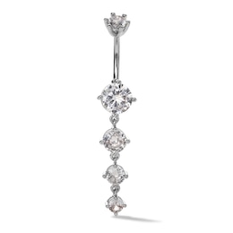 014 Gauge Cubic Zirconia Dangle Belly Button Ring in Solid Stainless Steel