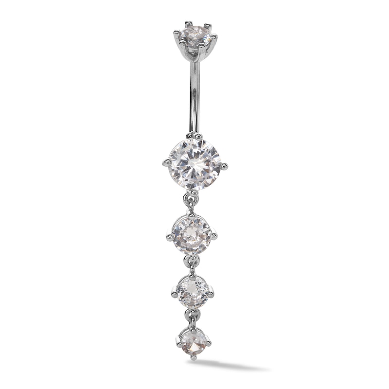 Solid Stainless Steel CZ Dangle Belly Button Ring - 14G