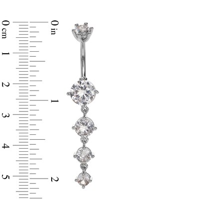 Solid Stainless Steel CZ Dangle Belly Button Ring - 14G