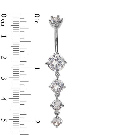 Solid Stainless Steel CZ Dangle Belly Button Ring - 14G