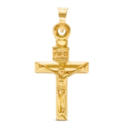 Small &quot;INRI&quot; Ribbon Wrapped Crucifix Necklace Charm in 10K Stamp Hollow Gold