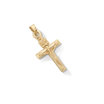 Small "INRI" Ribbon Wrapped Crucifix Necklace Charm in 10K Stamp Hollow Gold