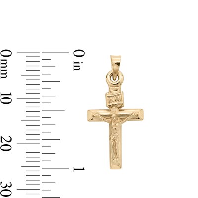 Small "INRI" Ribbon Wrapped Crucifix Necklace Charm in 10K Stamp Hollow Gold