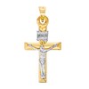 Small "INRI" Ribbon Wrapped Textured Crucifix Two-Tone Necklace Charm in 10K Gold