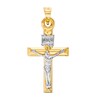 Thumbnail Image 0 of Small "INRI" Ribbon Wrapped Textured Crucifix Two-Tone Necklace Charm in 10K Gold