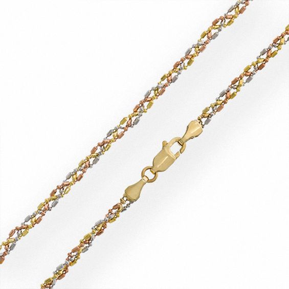 Bead and Bar Necklace in 10K Tri-Tone Gold