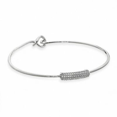 Cubic Zirconia Bar Bangle in White Brass - 8"