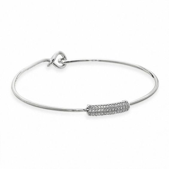 Cubic Zirconia Bar Bangle in White Brass - 8"