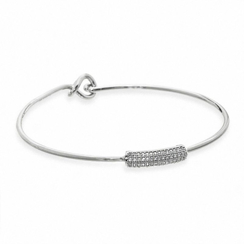 Cubic Zirconia Bar Bangle in White Brass - 8"