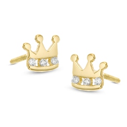 Child's Cubic Zirconia Crown Stud Earrings in 10K Gold