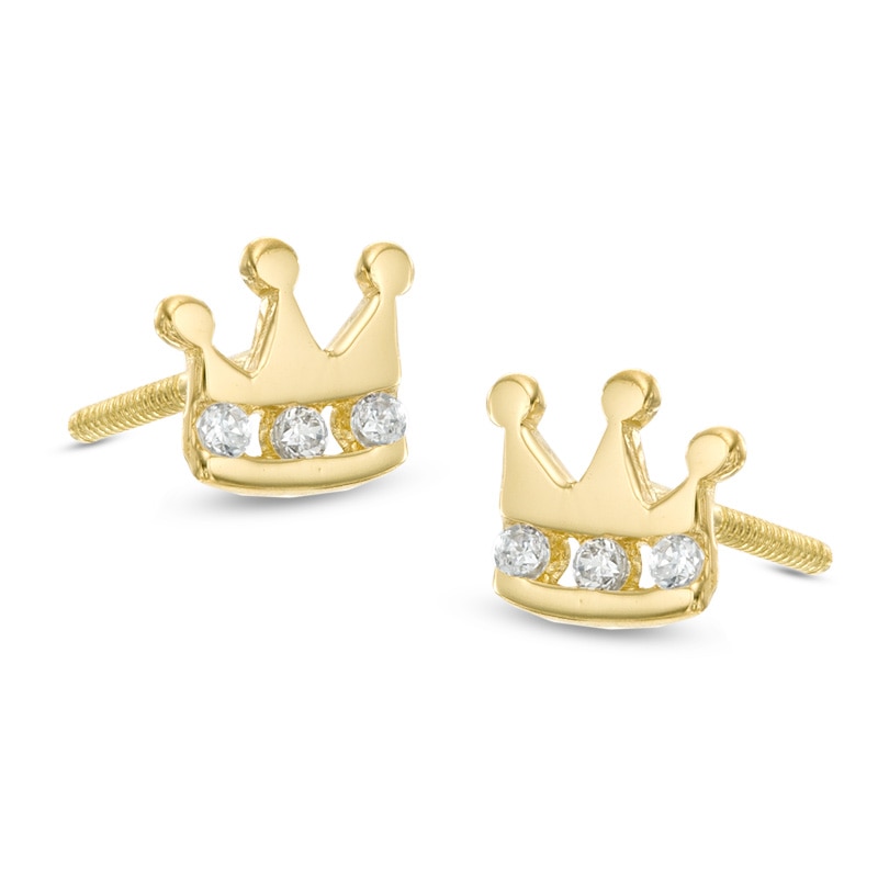 Child's 10K Gold CZ Crown Studs