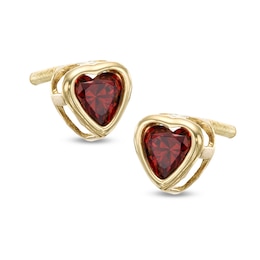 Child's 3mm Heart-Shaped Red Cubic Zirconia Stud Earrings in 10K Gold