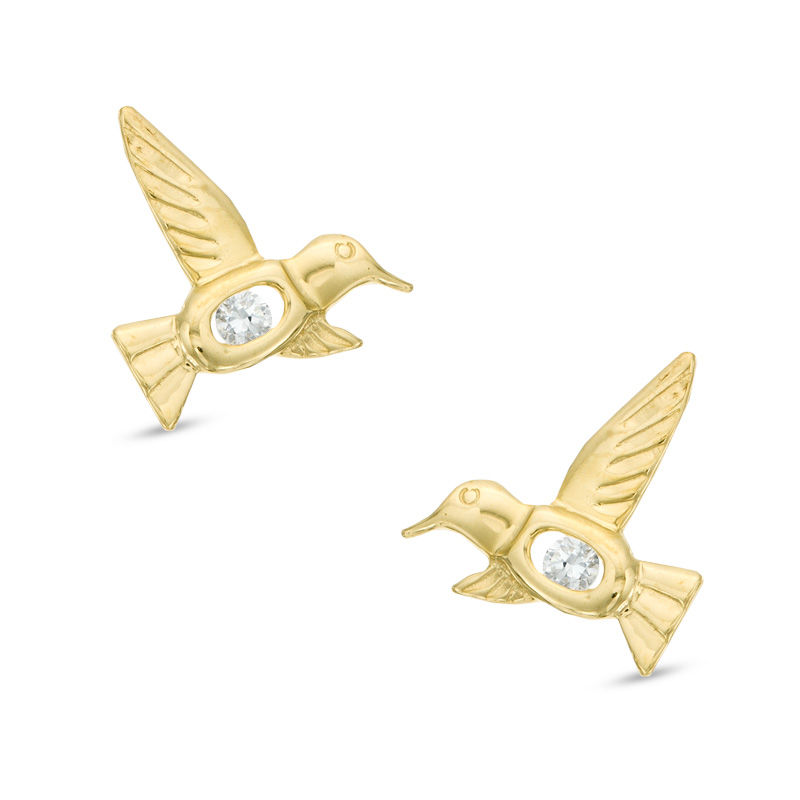 Main Image 1 of Cubic Zirconia Hummingbird Stud Earrings in 10K Gold