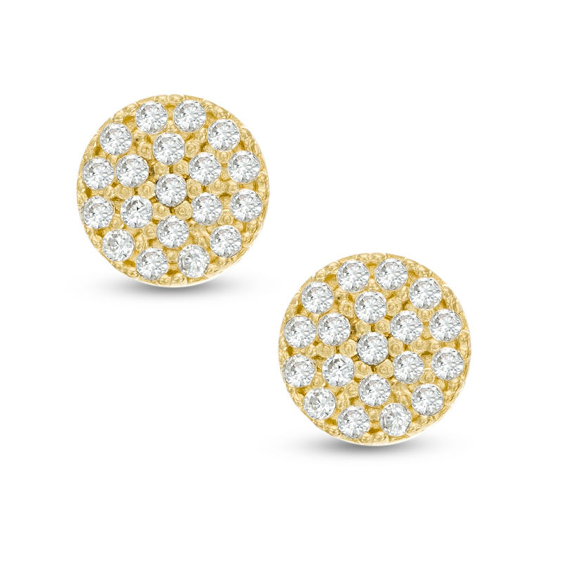 Cubic Zirconia Round Stud Earrings in 10K Gold
