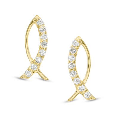 Cubic Zirconia Ichthys Drop Earrings in 10K Gold