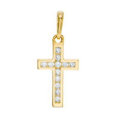 10K Solid Gold CZ Channel Cross Necklace Charm
