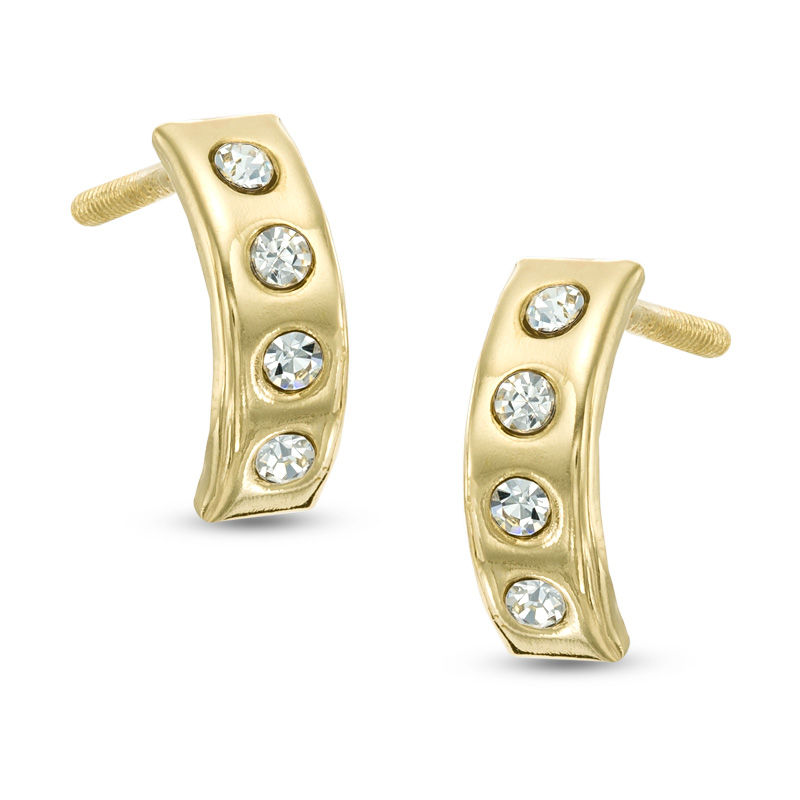 Main Image 1 of Child's Cubic Zirconia Half-Hoop Earrings in 10K Gold