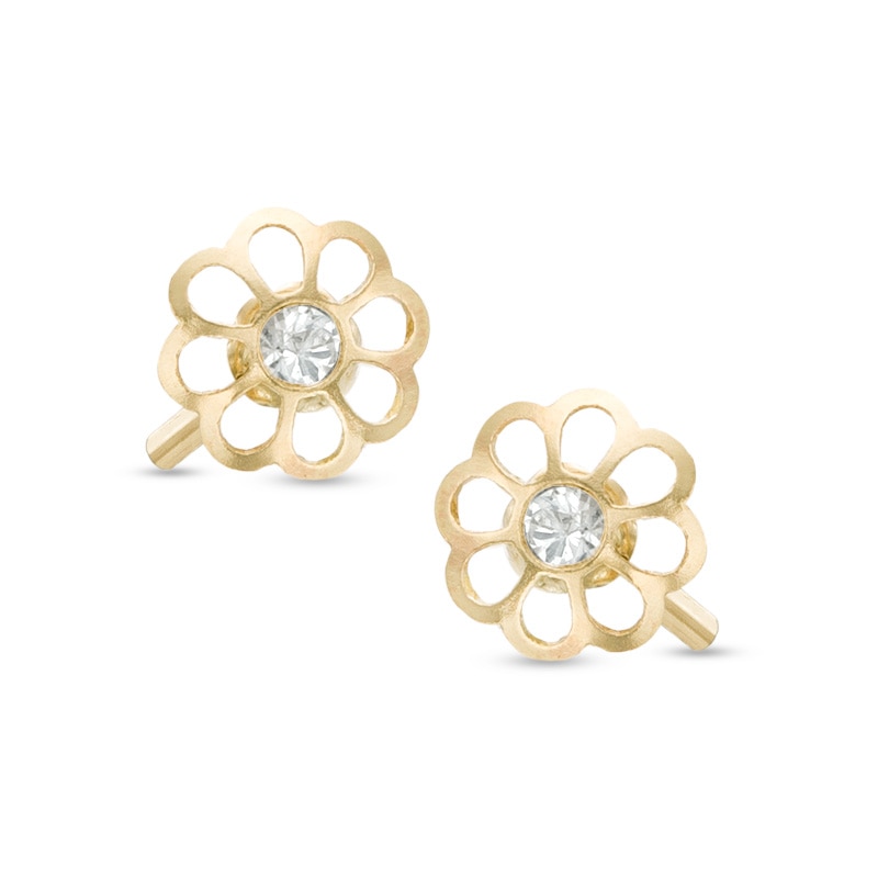 Child's Cubic Zirconia Flower Stud Earrings in 10K Gold