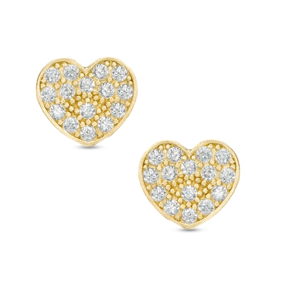 Cubic Zirconia Heart Stud Earrings in 10K Gold