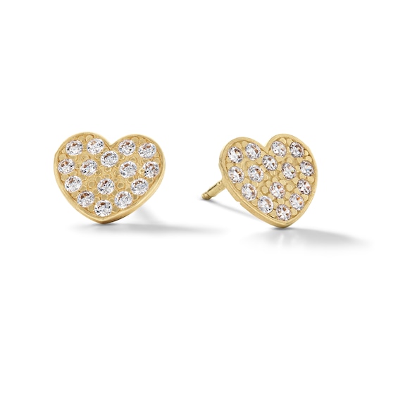 Cubic Zirconia Heart Stud Earrings in 10K Gold