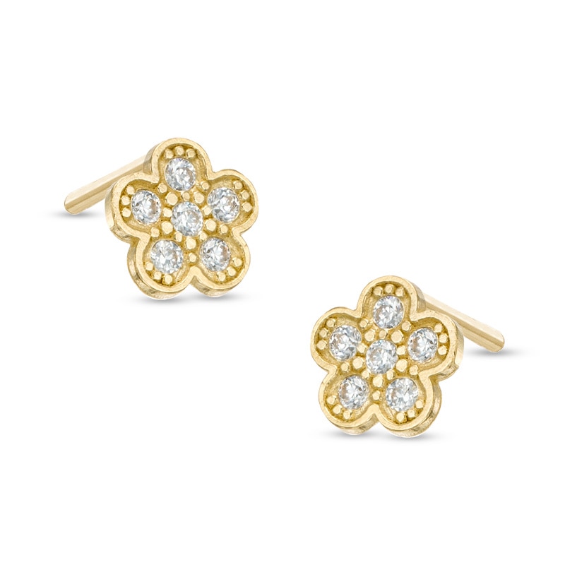 Child's Cubic Zirconia Flower Stud Earrings in 10K Gold