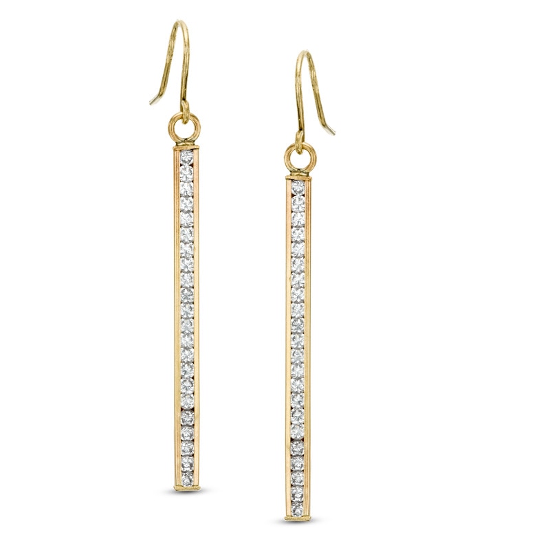 Cubic Zirconia Linear Drop Earrings in 10K Gold