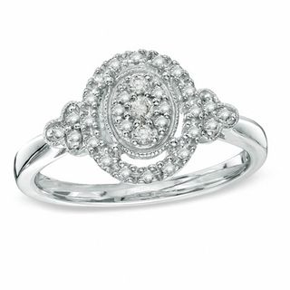 1/4 CT. T.W. Diamond Vintage-Style Oval Promise Ring in Sterling Silver - Size 7
