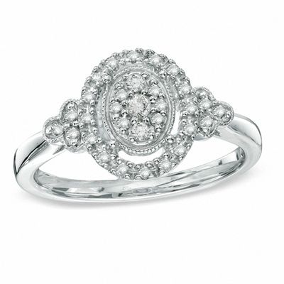 1/4 CT. T.W. Diamond Vintage-Style Oval Promise Ring in Sterling Silver - Size 7