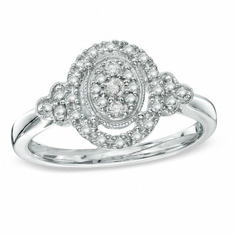 Main Image 1 of 1/4 CT. T.W. Diamond Vintage-Style Oval Promise Ring in Sterling Silver - Size 7