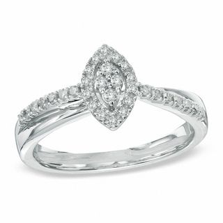 1/5 CT. T.W. Diamond Marquise Frame Promise Ring in Sterling Silver - Size 7