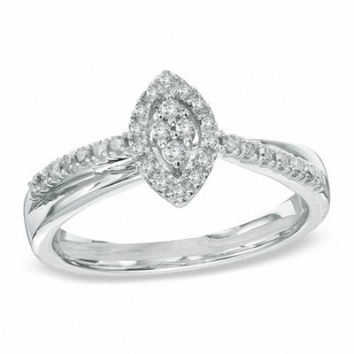 1/5 CT. T.W. Diamond Marquise Frame Promise Ring in Sterling Silver - Size 7