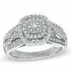 Thumbnail Image 1 of 3/8 CT. T.W. Diamond Cluster Frame Engagement Ring in 10K White Gold - Size 7