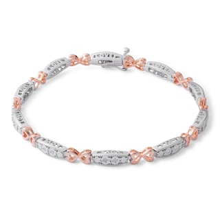 Solid Sterling Silver and 10K Plated Rose Gold 1/20 CT. T.W. Diamond Heart Bows Link Bracelet - 7.25"