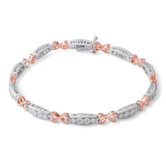 Diamond Accent Hearts Bracelet in Sterling Silver and 10K Rose Gold Plate