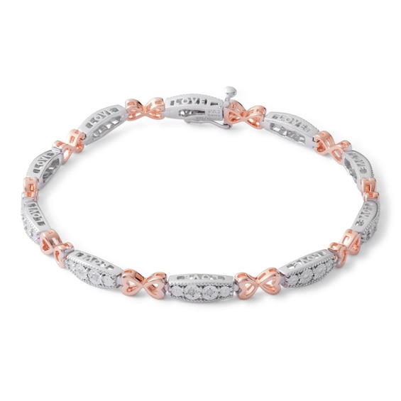 Diamond Accent Hearts Bracelet in Sterling Silver and 10K Rose Gold Plate - 7.25"