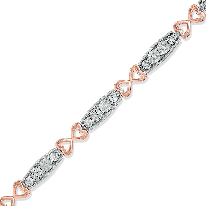 Diamond Accent Hearts Bracelet in Sterling Silver and 10K Diamond Accent Hearts Bracelet in Sterling Silver and 10K