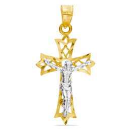 Crucifix Necklace Charm in 10K Solid Two-Tone Gold